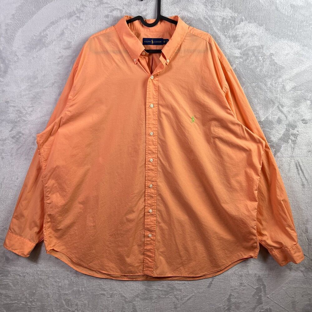 Ralph Lauren Button‎ Down Shirt Men's 2X Big Orange Green Pastel Easter Spring